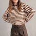 Things Between Piper Cardigan Striped Ivory Brown - front lifestyle view