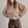 Things Between Piper Cardigan Striped Ivory Brown - front lifestyle view