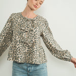 Amara Bow Leopard Denim Blouse - alldeserved.com