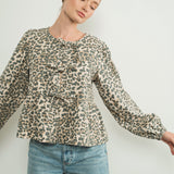 Amara Bow Leopard Denim Blouse - alldeserved.com