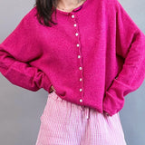 Hailey Button Down Cardigan - Fuchsia