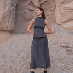 Charcoal Comfy Stretch Midi Skirt - alldeserved.com