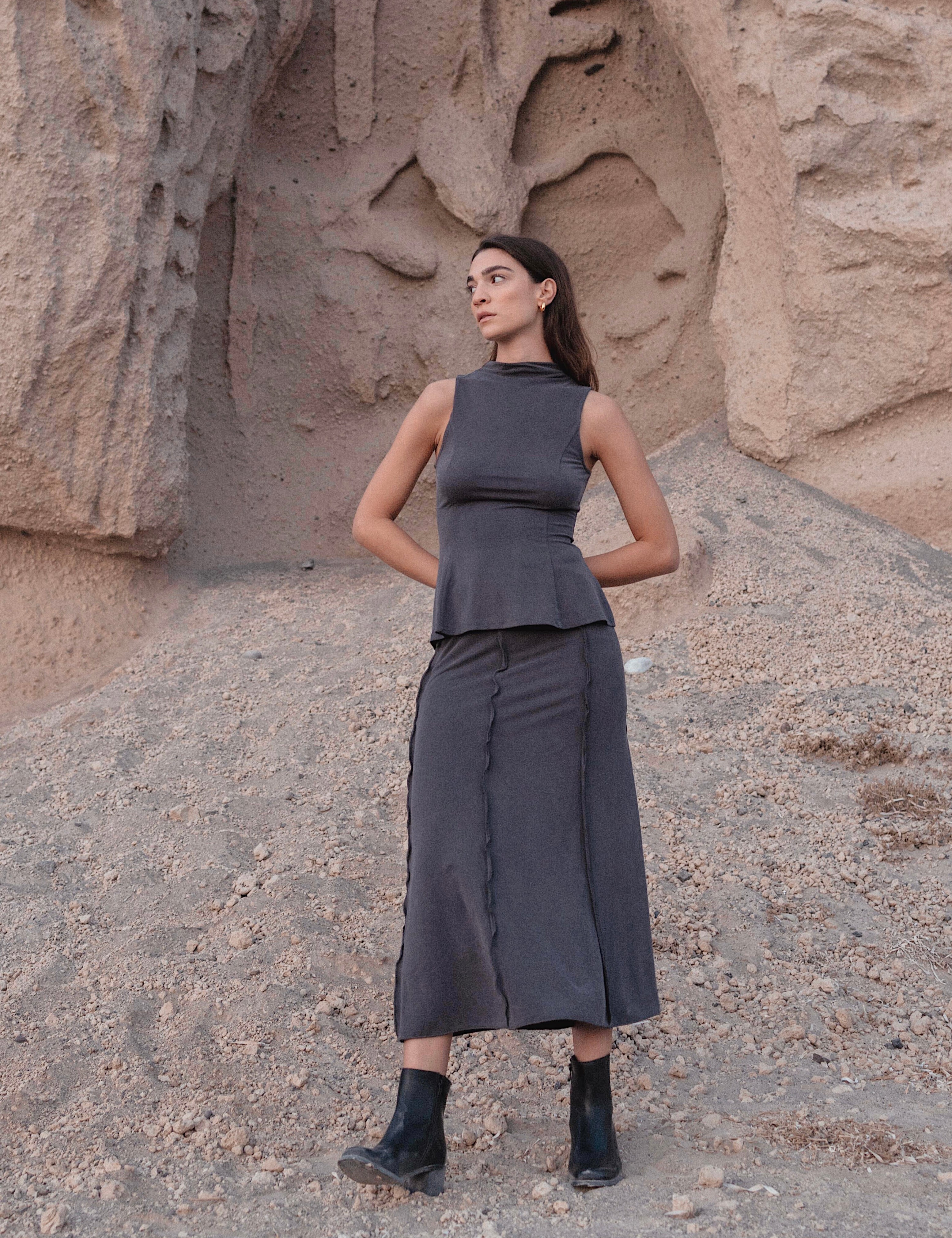 Charcoal Comfy Stretch Midi Skirt - alldeserved.com