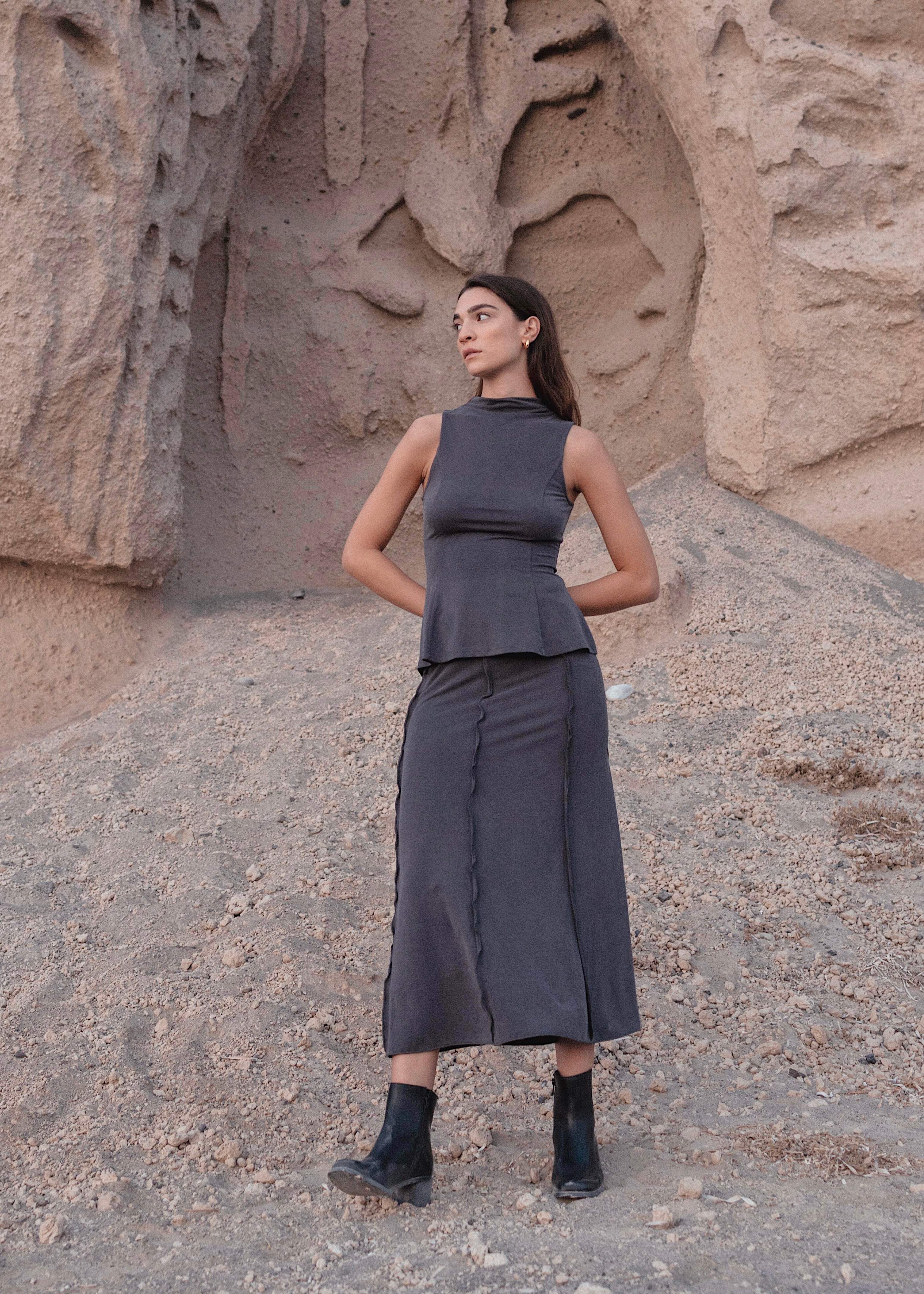 Charcoal Comfy Stretch Midi Skirt - alldeserved.com