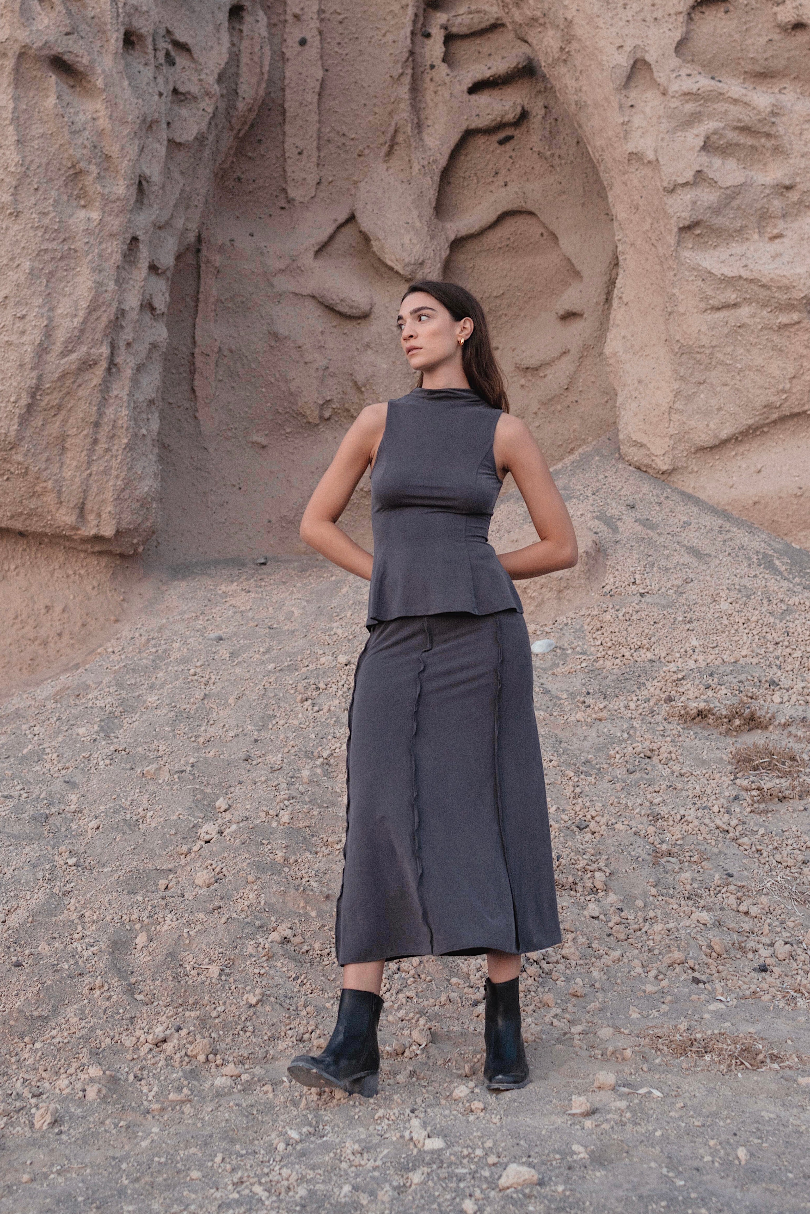 Charcoal Comfy Stretch Midi Skirt - alldeserved.com