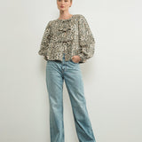 Amara Bow Leopard Denim Blouse - alldeserved.com