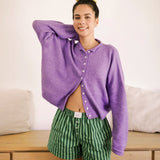 Hailey Button Down Cardigan - Purple