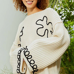Contrast Yarn Floral Sweater - alldeserved.com