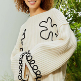 Contrast Yarn Floral Sweater - alldeserved.com