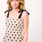 Aston Beige Polka Dot Smocked Bodice Midi Dress - alldeserved.com