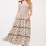 Aston Beige Polka Dot Smocked Bodice Midi Dress - alldeserved.com