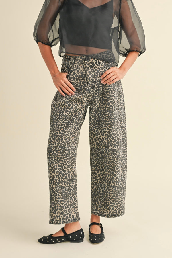 Leopard Print Barrel Denim Pants - alldeserved.com