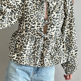 Amara Bow Leopard Denim Blouse - alldeserved.com