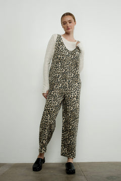Leopard Print Relaxed Denim Overall