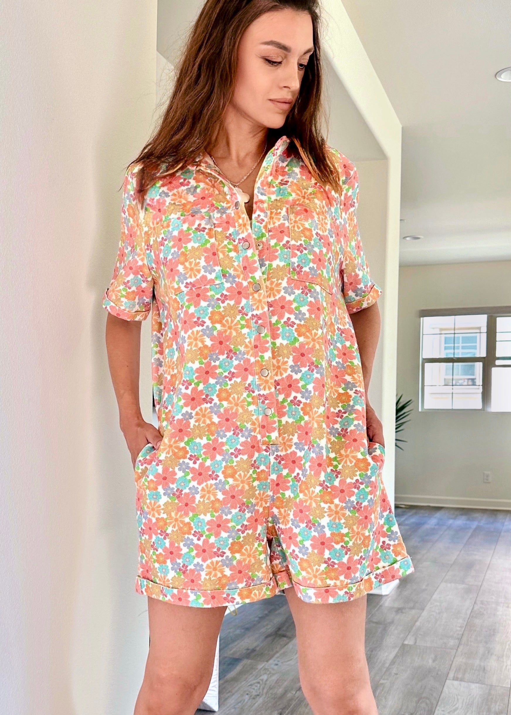 Chloe Floral Denim Romper - alldeserved.com