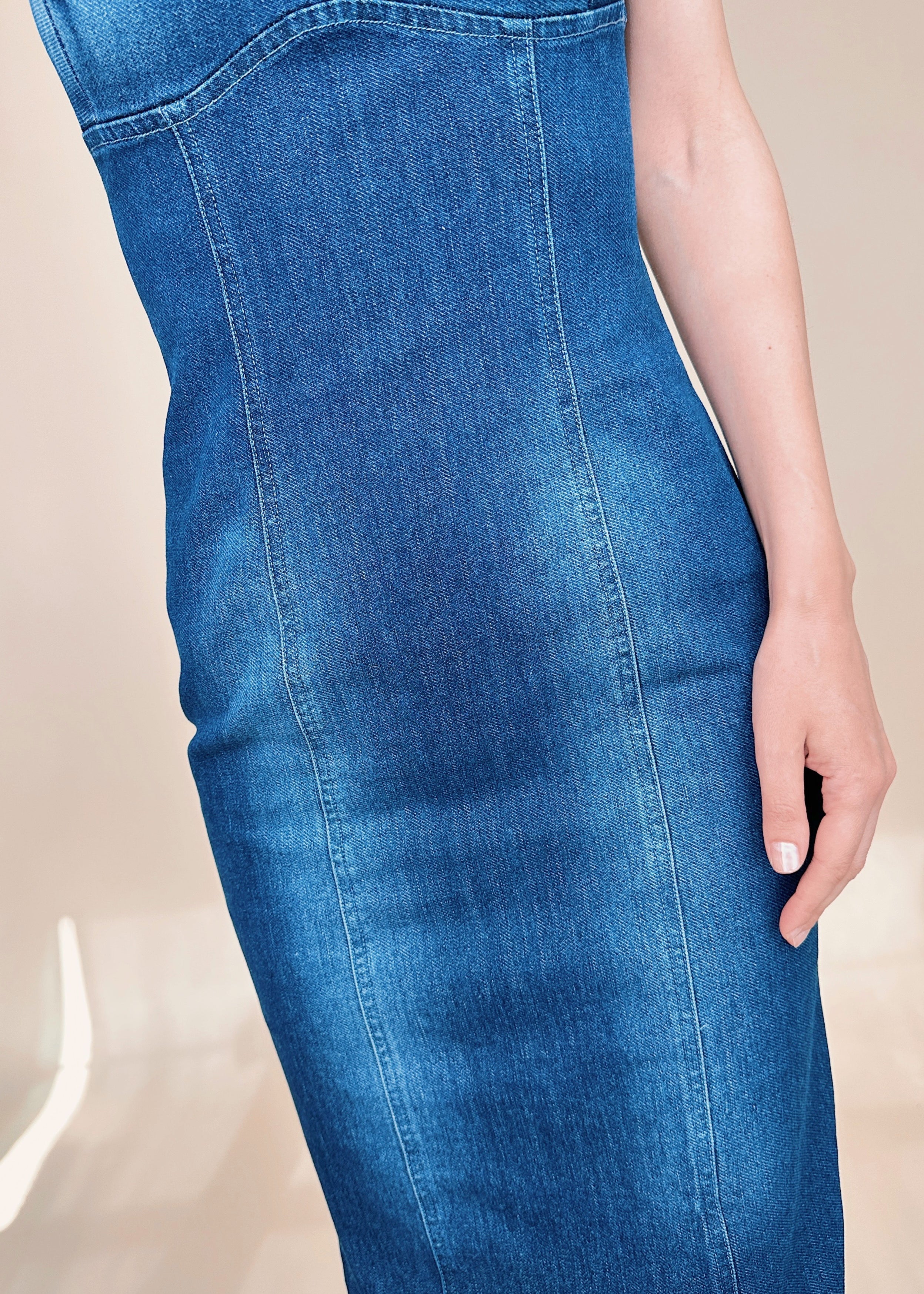 Reform Denim Bodycon Midi Dress - alldeserved.com