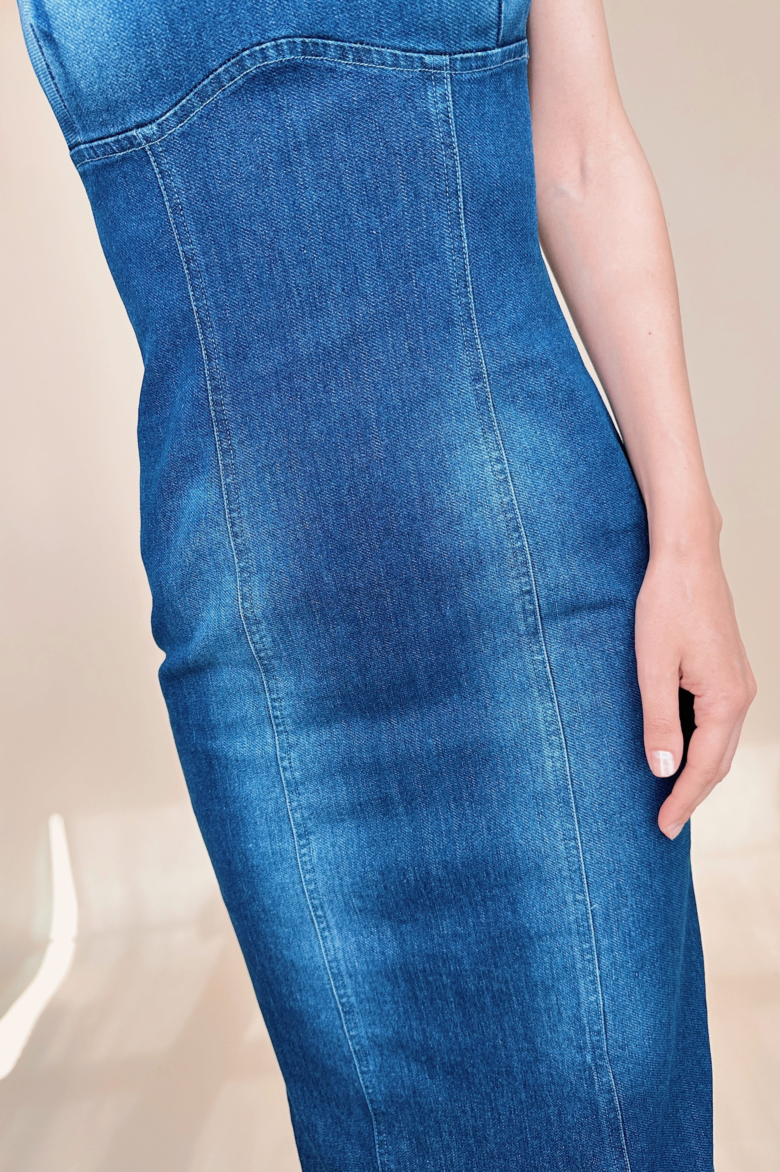 Reform Denim Bodycon Midi Dress - alldeserved.com