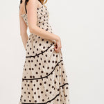 Aston Beige Polka Dot Smocked Bodice Midi Dress - alldeserved.com