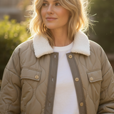 Aura Sherpa Collar Quilted Puffer Coat – Olive