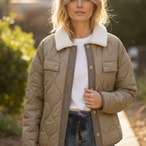 Aura Sherpa Collar Quilted Puffer Coat – Olive