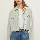 Distressed Hem Striped Denim Jacket - Sand Wash