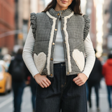 Rosie Gingham Sherpa Puffer Vest - Black