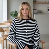 Hailey Button Down Cardigan - Navy striped