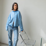 Hailey Button Down Cardigan - Mini striped - Blue