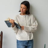 Hailey Button Down Cardigan - Cream mini striped