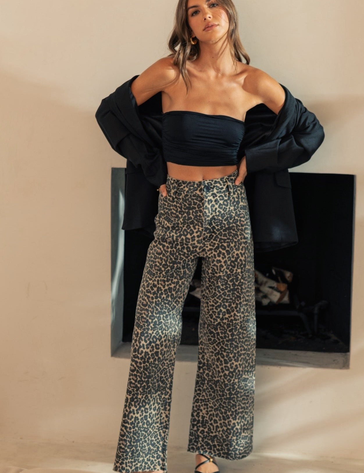 Leopard Print Wide Leg Denim Pants - alldeserved.com