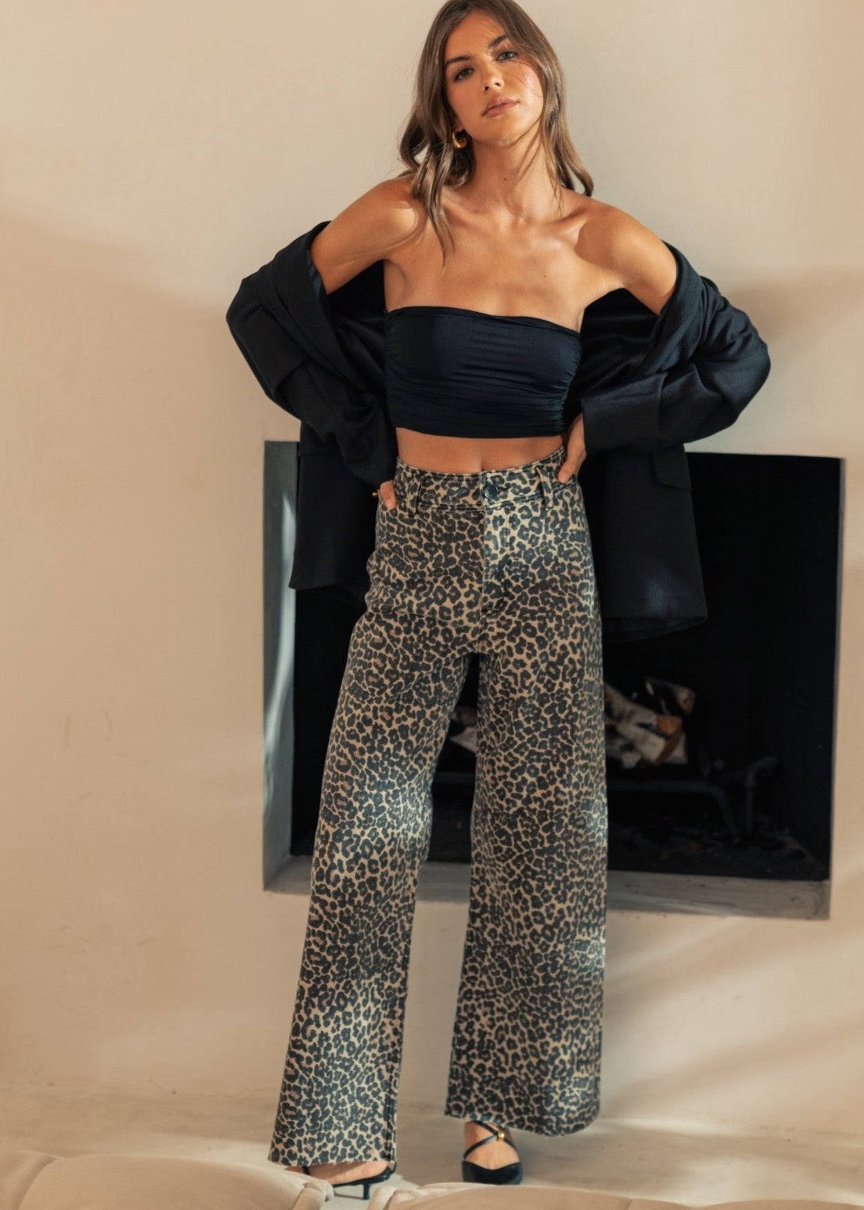 Leopard Print Wide Leg Denim Pants - alldeserved.com
