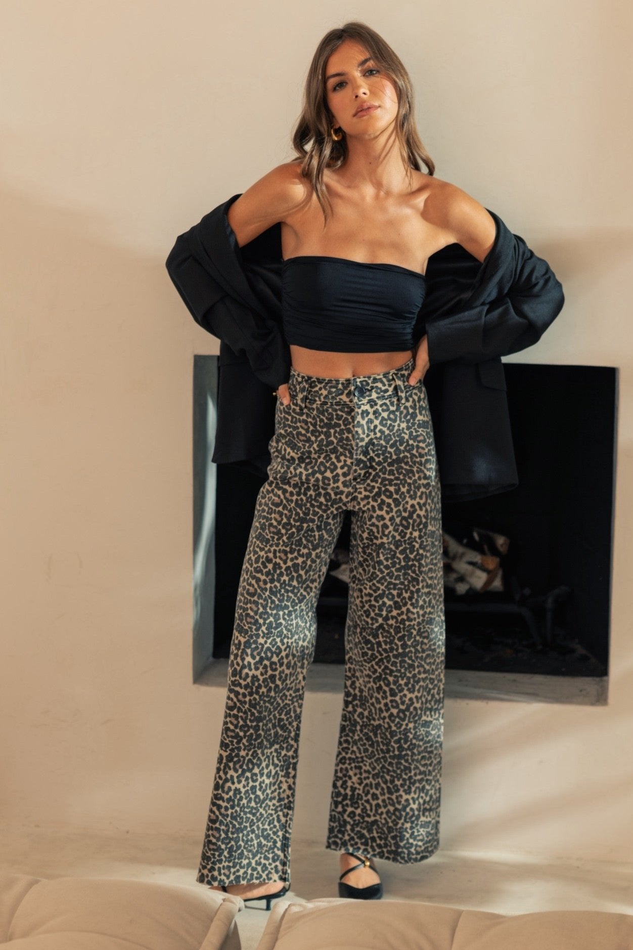 Leopard Print Wide Leg Denim Pants - alldeserved.com