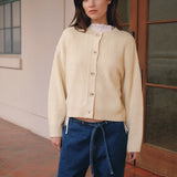 Hayes Crew Neck Button-Down Cardigan - Light Yellow