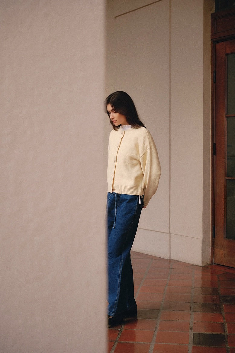 Hayes Crew Neck Button-Down Cardigan - Light Yellow
