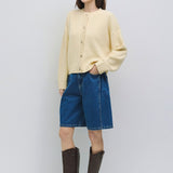 Hayes Crew Neck Button-Down Cardigan - Light Yellow