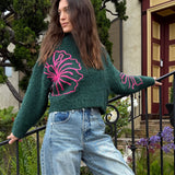 Floral Street Cropped Sweater - Emerald Green