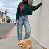 Floral Street Cropped Sweater - Emerald Green