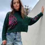 Floral Street Cropped Sweater - Emerald Green