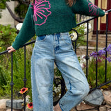 Floral Street Cropped Sweater - Emerald Green