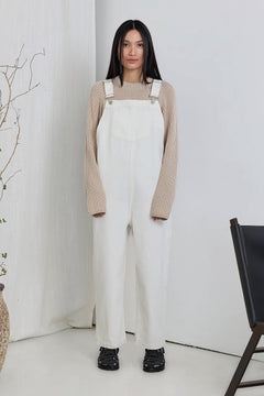 Good Luck Denim Barrel Overalls - White
