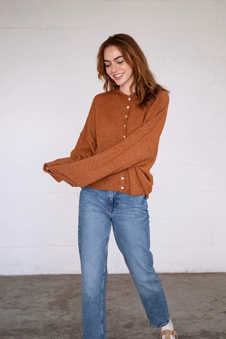Hailey Button Down Cardigan - Rust