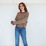 Hailey Button Down Cardigan - Brown mini striped