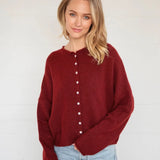 Hailey Button Down Cardigan - Wine