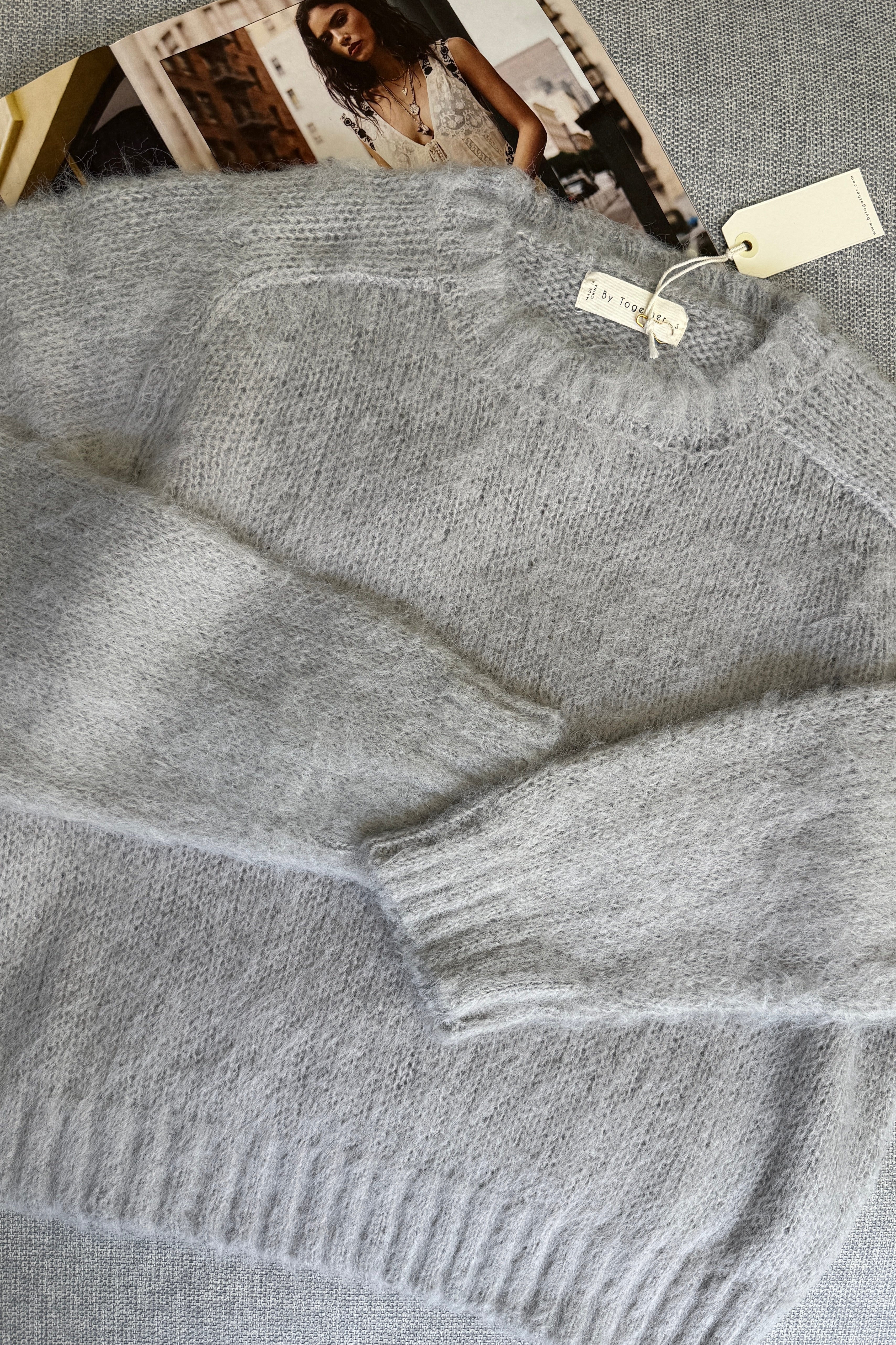 Carly Fuzzy Knit Pullover Sweater - Light Grey