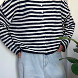 Hailey Button Down Cardigan - Navy striped