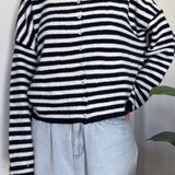Hailey Button Down Cardigan - Navy striped