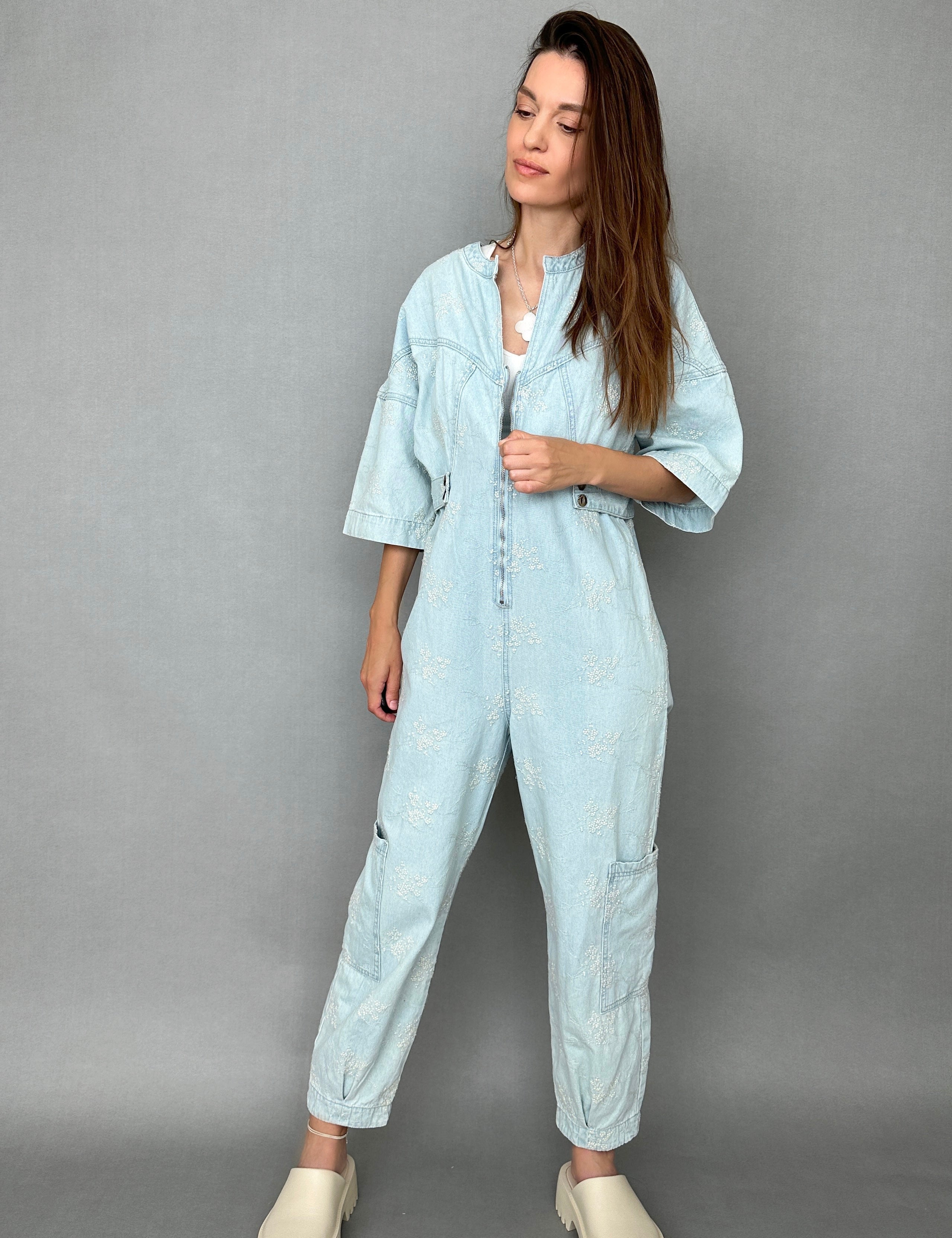 Embroidered Sakura Denim Jumpsuit - alldeserved.com