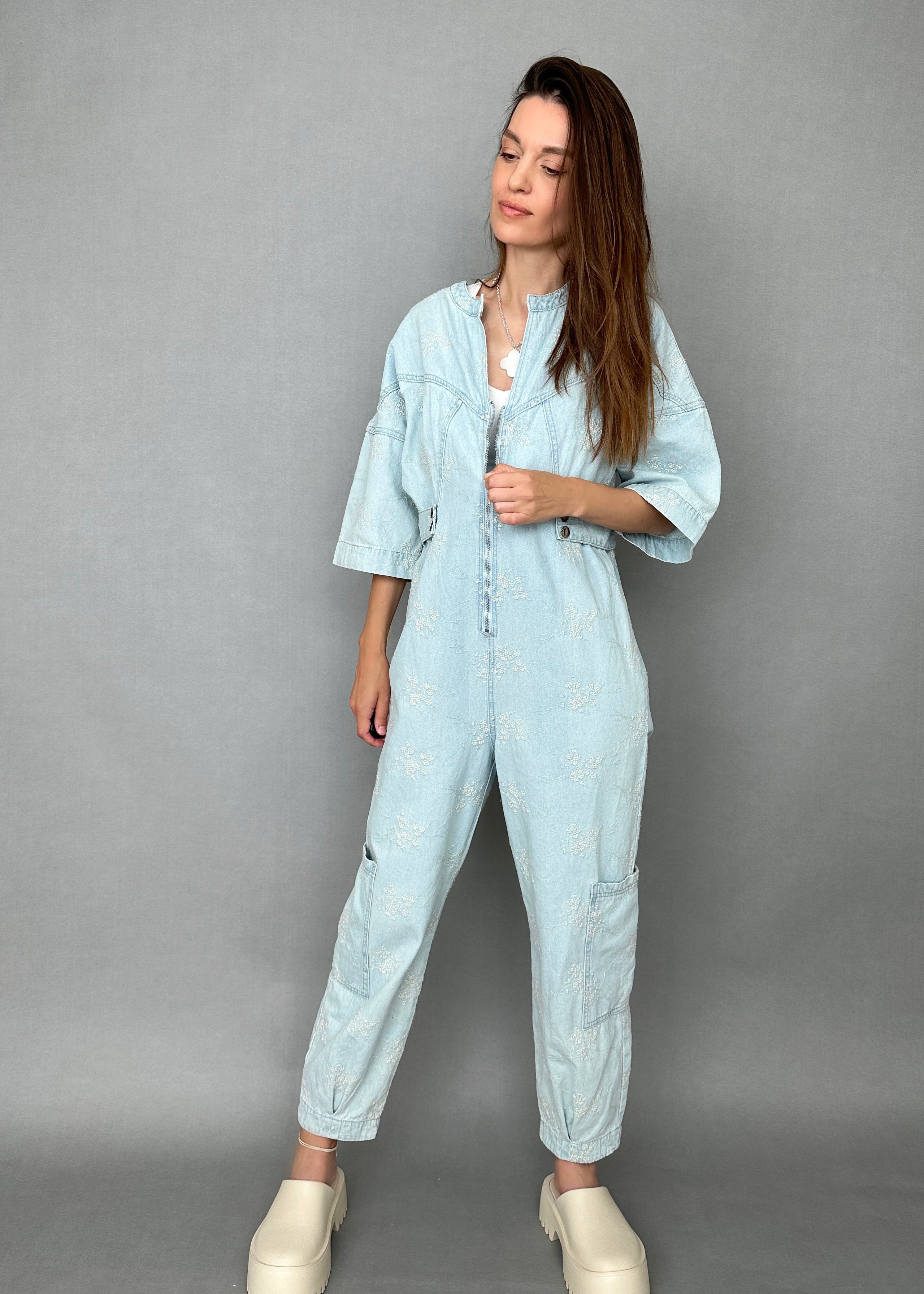 Embroidered Sakura Denim Jumpsuit - alldeserved.com