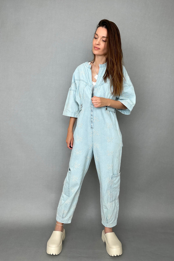 Embroidered Sakura Denim Jumpsuit - alldeserved.com