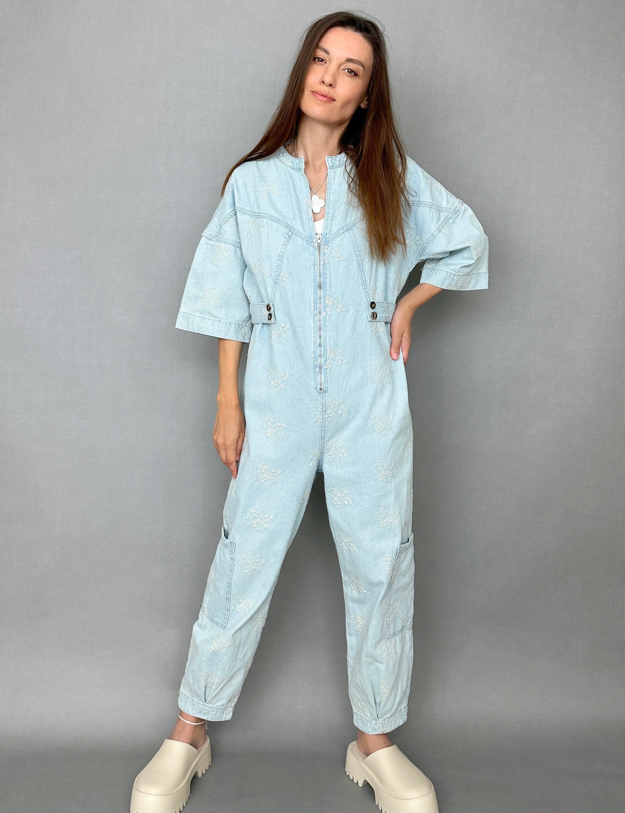 Embroidered Sakura Denim Jumpsuit - alldeserved.com